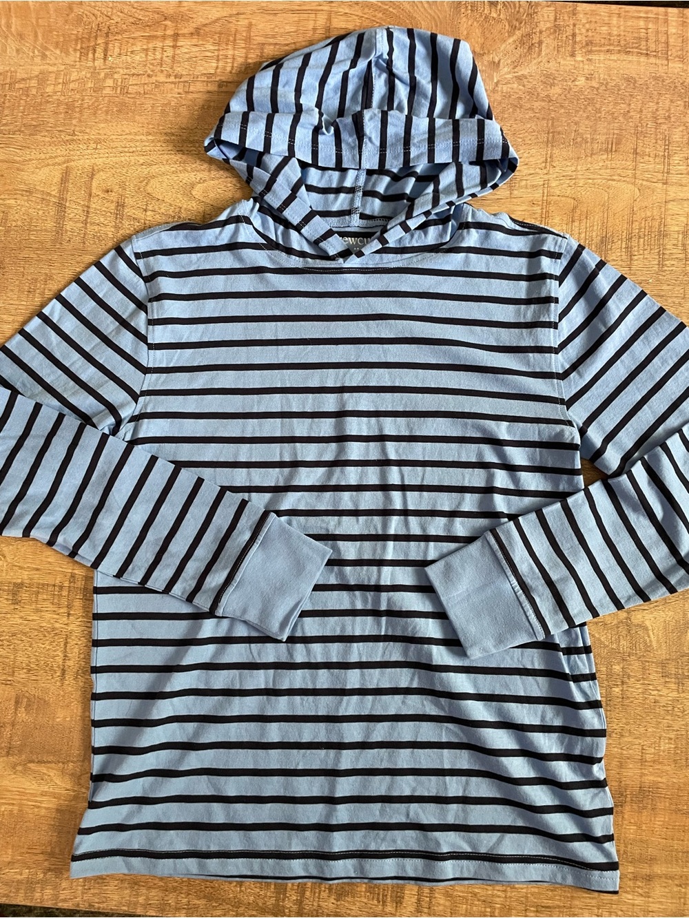 Light Blue & Navy Striped Hooded Long Sleeve Top